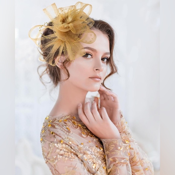 Fascinators Hat Women Tea Party Headband Flower Cocktail Mesh One Size Yellow - Picture 3 of 8